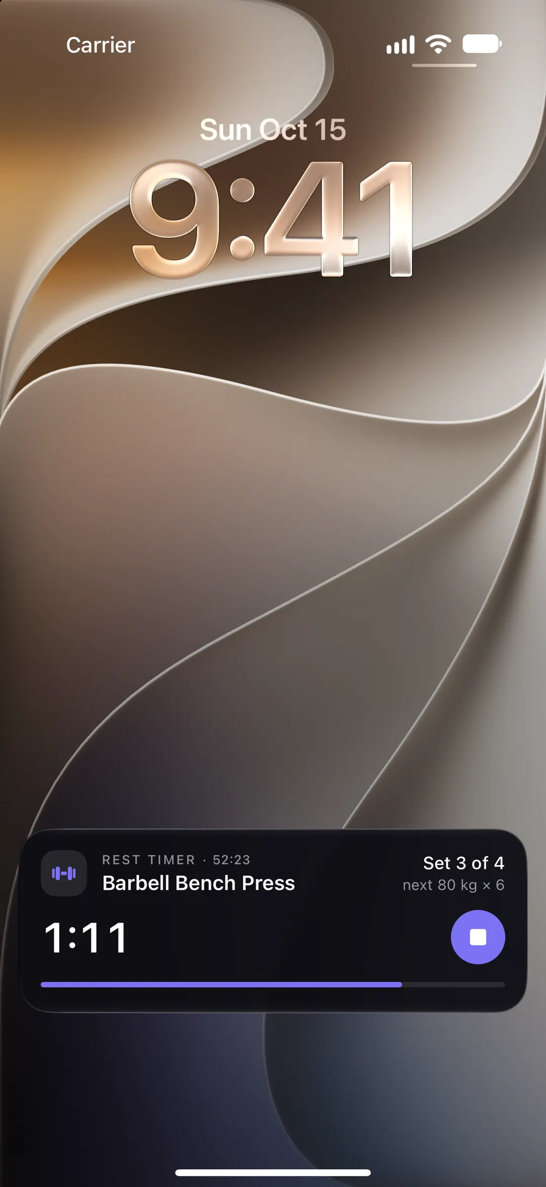 Der Sperrbildschirm des iPhone mit dem Pausen-Timer als Live-Aktivität.